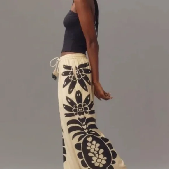 Anthropologie Farm Rio Martina Pull On Pants Floral Print Black White - Picture 4 of 6